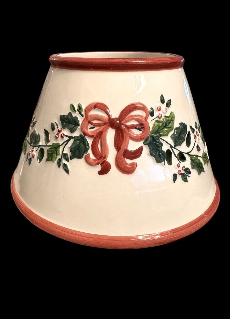 Vintage NEW Ceramic Candle Lamp Shade Holy And Bows Ribbons Mauve Pink Ceramic